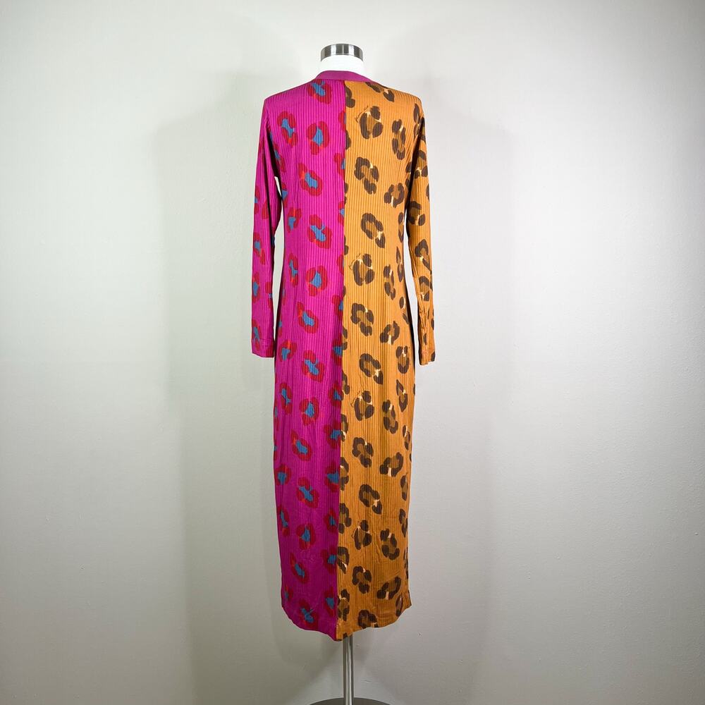 FARM Rio | Cheetah Leopard Print Contrast Pink Ribbed Duster Cardigan Sweater L - Picture 7 of 11